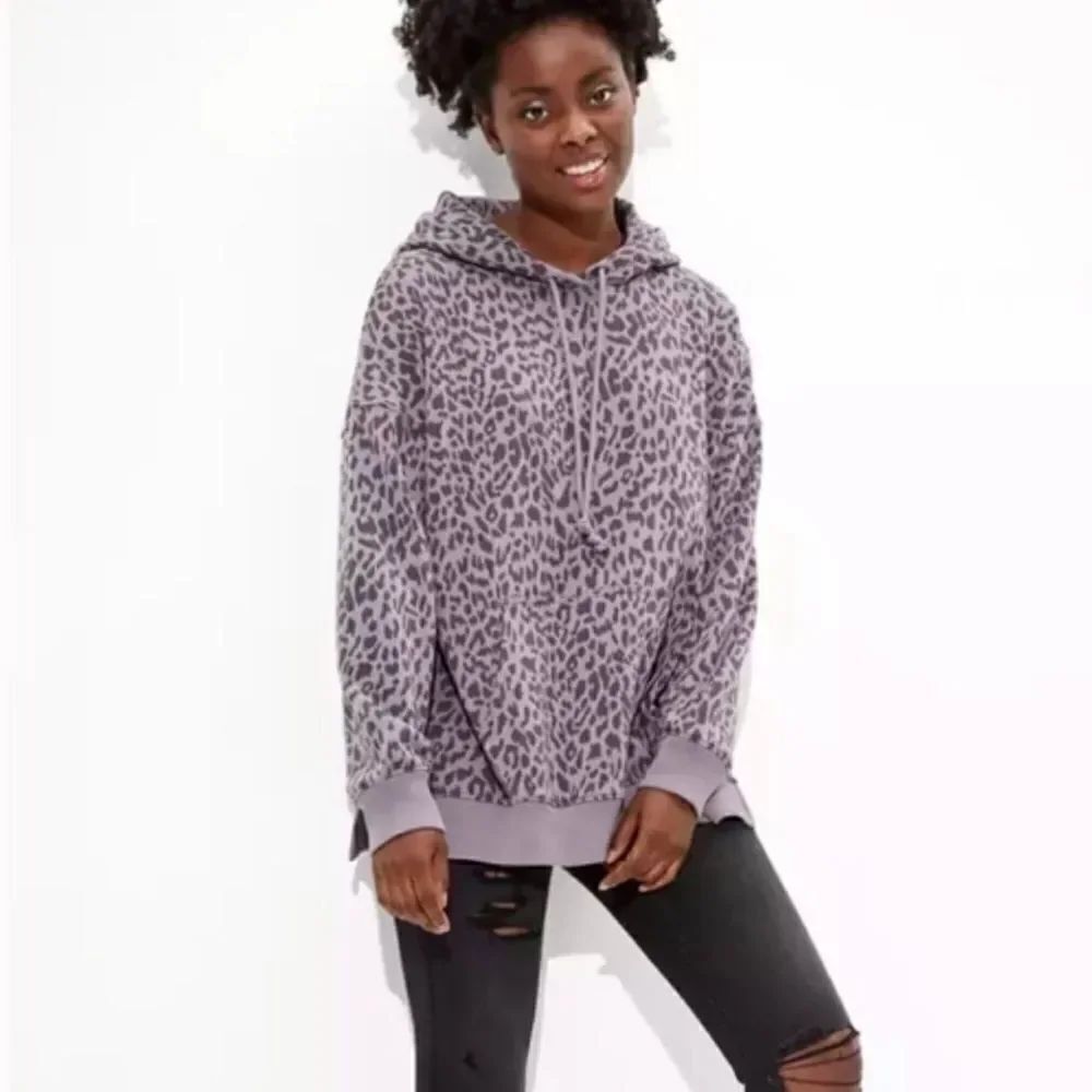NEW American Eagle Purple Black Cheetah Jegging Oversized Hoodie Women’s XS